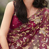 Carmine Red Embroidered Net Saree